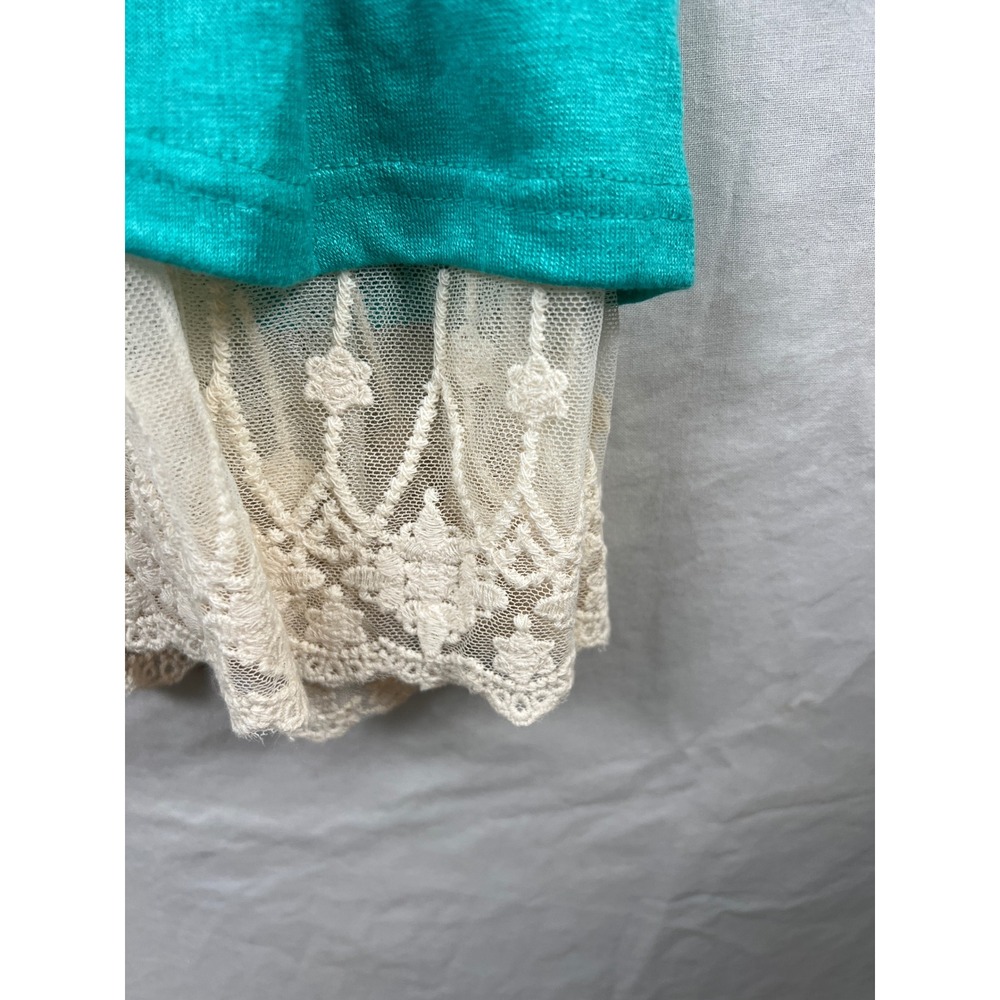 Umgee Tank Dress Women XL Teal Lace Trim Crochet Cottagecore Stretch Sleeveless - Picture 4 of 9